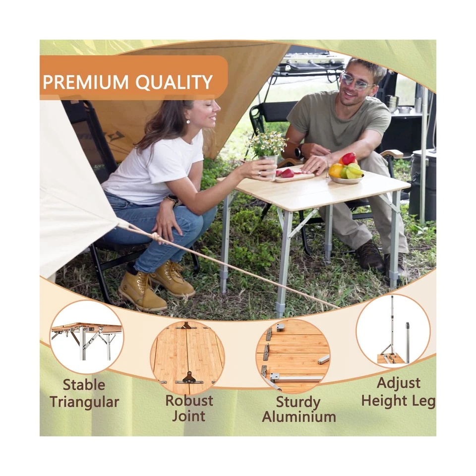 Mesa de Camping Plegable Ligera Estable KingCamp Bambú Exterior Fo... Envío Rápido Foto 3 de 4
