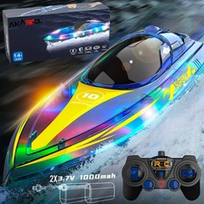 RC Boat with LED - Remote Control Boat for Pools and Lakes 2.4 GHZ RC Boats w...