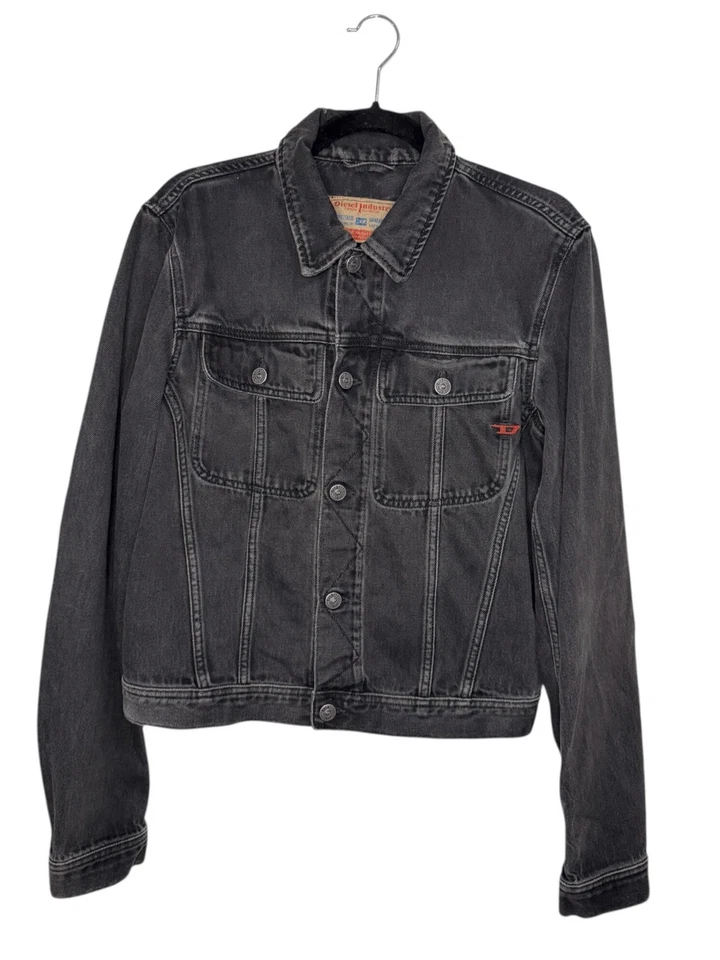 DIESEL Men’s Large D-Barcy Denim Trucker Jacket Black Slim Fit Grunge Hipster - Image 2 of 4