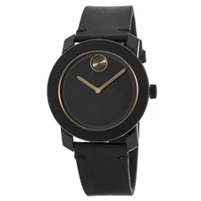 New Movado Bold 42mm Black Leather Strap Men's Watch 3600297