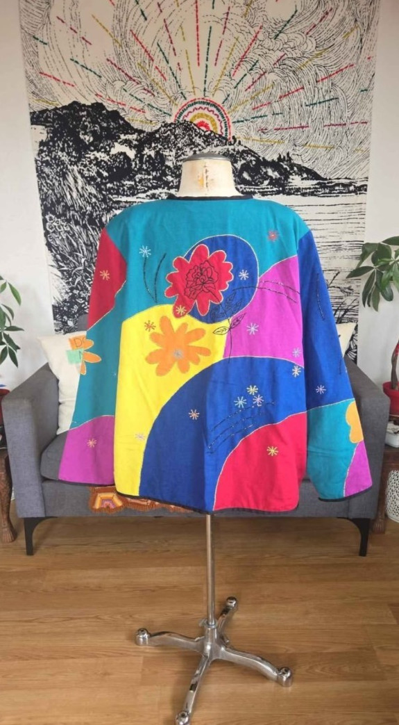Indigo Moon Patchwork Jacket Embroidered Retro Fl… - image 4