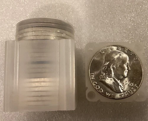 1963 Franklin Half Dollars Roll (20) Brilliant Uncirculated 90% Silver