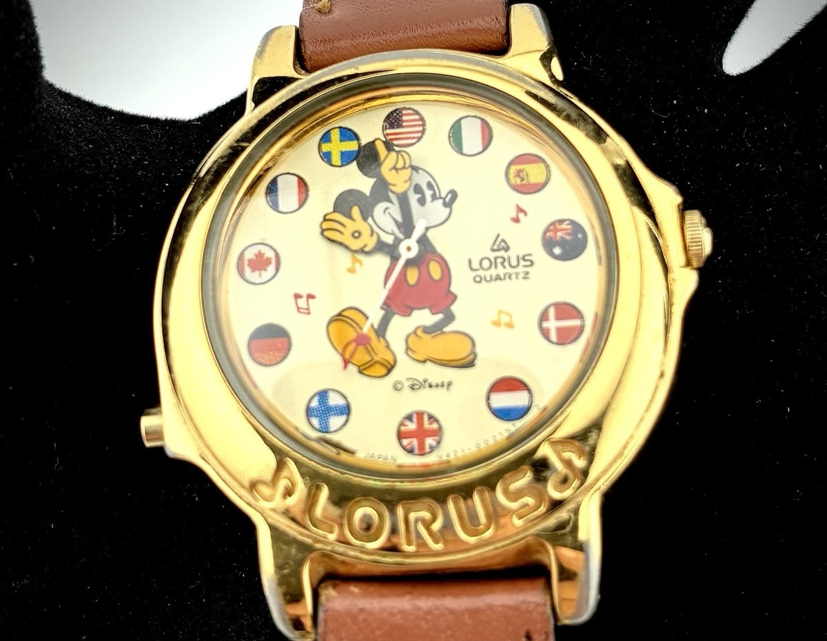 VTG Disney Lorus Mickey Mouse Musical watch World Flags-plays 