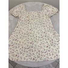 SHEIN Curve Dress Womens 4XL Plus Ivory Floral Puff Sleeve Square Neck NEW!