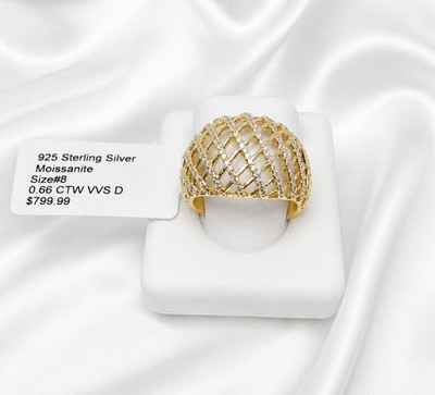 925 Sterlingsilber Gold über Moissanit Kuppel Cocktail Ring 0,66 ctw Größe 8