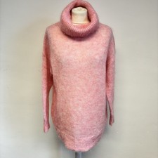 Jigsaw Jumper Size Small  Pink Roll Neck Fluffy Open Knit Mohair Wool Blend