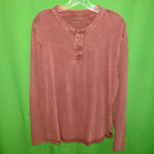 6021) NWOT LUCKY BRAND large Men's tee t-shirt henley cotton long sleeve pink