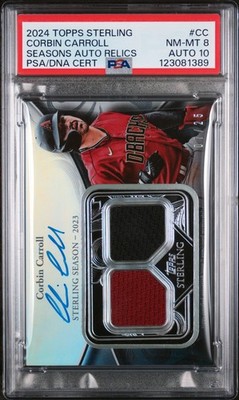 TOPPS STERLING STERLING SEASONS AUTO RELICS CORBIN CARROLL 7/25 PSA 8 AUTO 10