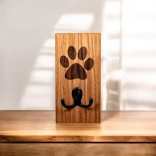 Ash Oak Wall Mount Dog Paw Leash Holder