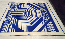 VINTAGE 1960's Designer Scarf Blue/White Rayon 26"x26" SQUARE No Label Preowned