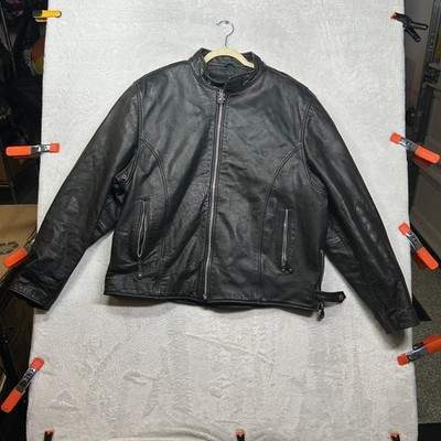 Vintage FMC Thinsulate Liner Leather Biker Jacket Men Black Full Zip Retro - 2XL