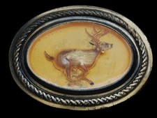 MA07107 VINTAGE 1970s  RUNNING BUCK DEER  OVAL-SHAPED BELT BUCKLE