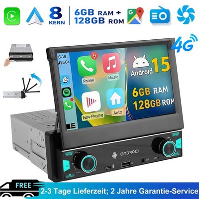 8Core Android 15 6+128G 1 DIN 7'' Carplay Autoradio GPS RDS AM WIFI 4G Bluetooth