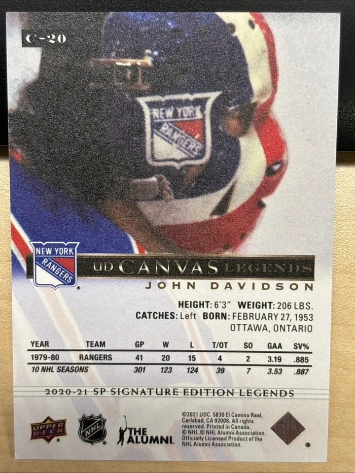 2020-21 20/21 SP Signature Edition Legends UD Canvas C-20 John Davidson Rangers - Image 2 of 2