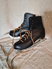 Vintage 1920 Black Leather I've Skates Unisex Youth Size 4 Canadian Flyer