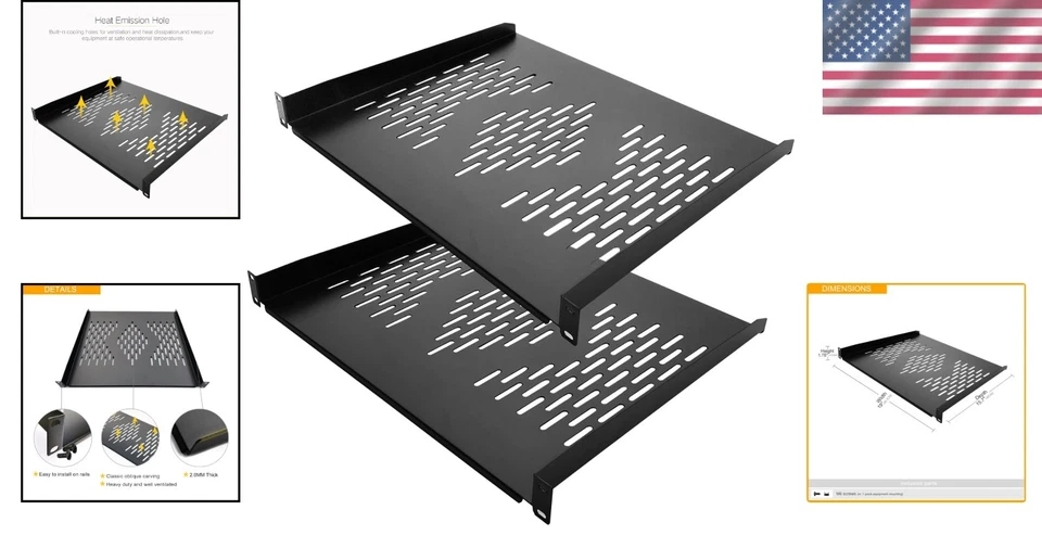 2 PCS 16" Vented Cantilever Server Rack Shelf Mount Trays for Cooling Equipment - Image 2 of 4