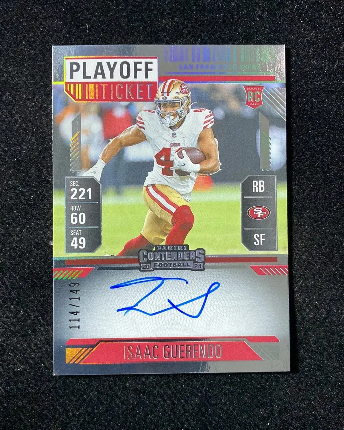 2024 Contenders Playoff Ticket RPS #138 Isaac Guerendo Rookie Auto 114/149 TOM