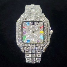 Hip Hop Luxury Ice out Men's Watch Iced King Bling Silver Square Cz Diamond Date