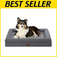 Durable Dark Grey Dog Bed with Waterproof Design  Non-Slip Bottom - 36"L x 27"W