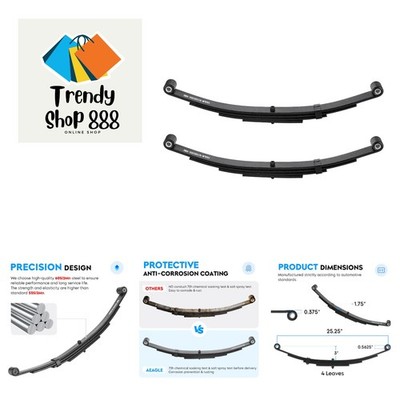 4 Leaf 2500lb Capacity Double Eye Spring for 5000lb Trailer Axle, 25-1/4'' Len...