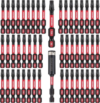 GEINXURN 50 Pieces T25 2 In. Impact Tough Magnetic #25 Torx Head Power Bits, S2