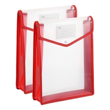 2 Pack A4 Plastic File Folders with Snap Closure, Red, Vertical