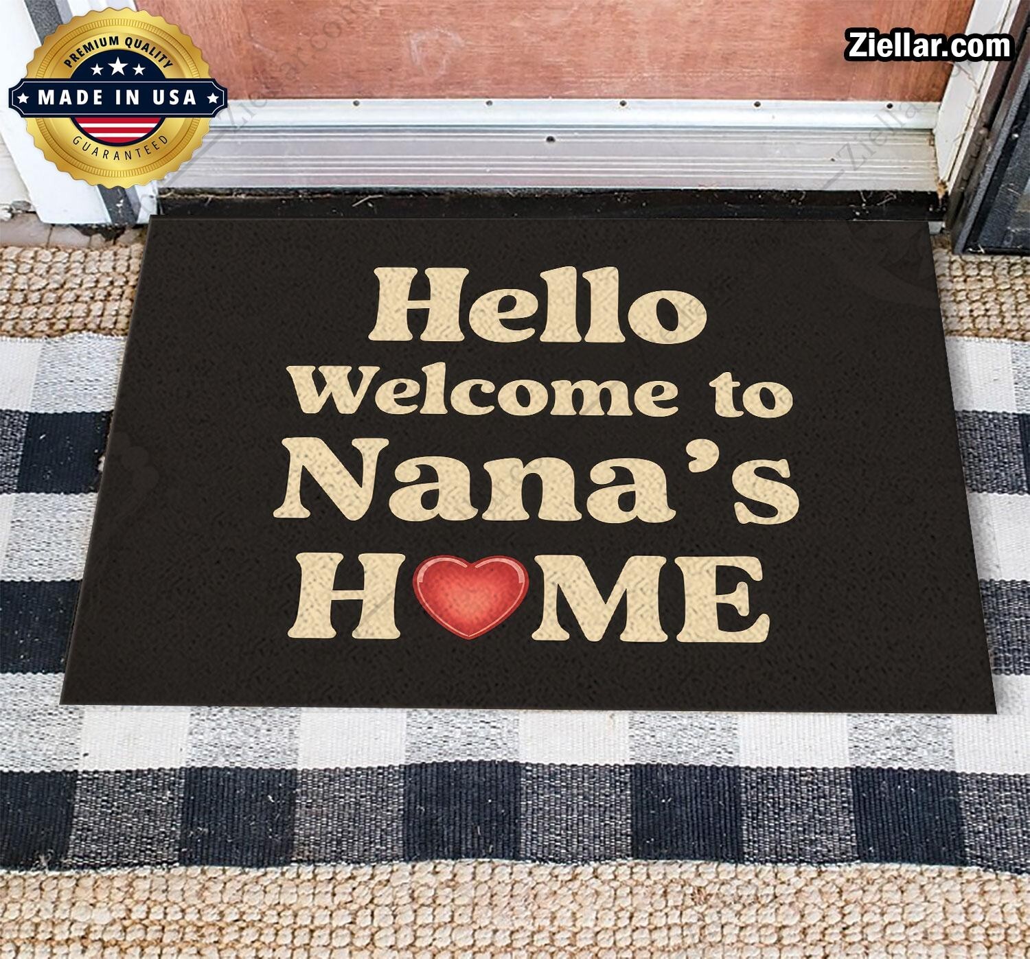 Custom Nana Doormat with Heart Design on Black