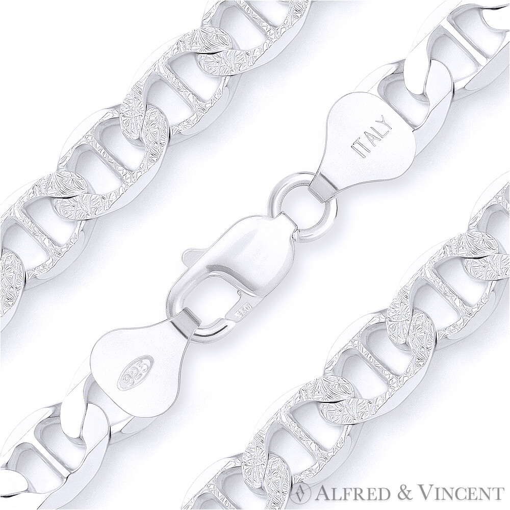 10mm Marina &sol; Mariner Pave Link 925 Italy Sterling Silver Italian Chain Necklace