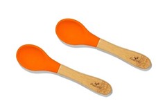 Avanchy Bamboo  Silicone Baby Spoons, Age 6 Months, Orange, Set of 2 Spoons