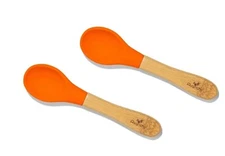 Avanchy Bamboo & Silicone Baby Spoons, Age 6+Months, Orange, Set of 2 Spoons