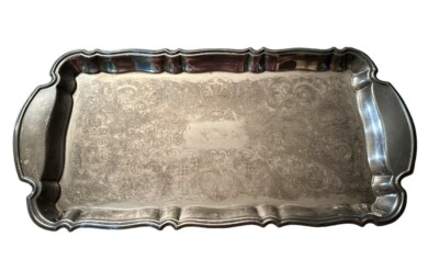 Vintage Oneida Etched Silver Plate Rectangular Tray With Handles
