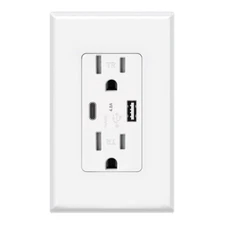 4.8A USB Type C Wall Outlet Duplex Receptacle 15 Amp, Tamper Resistant Wallplate