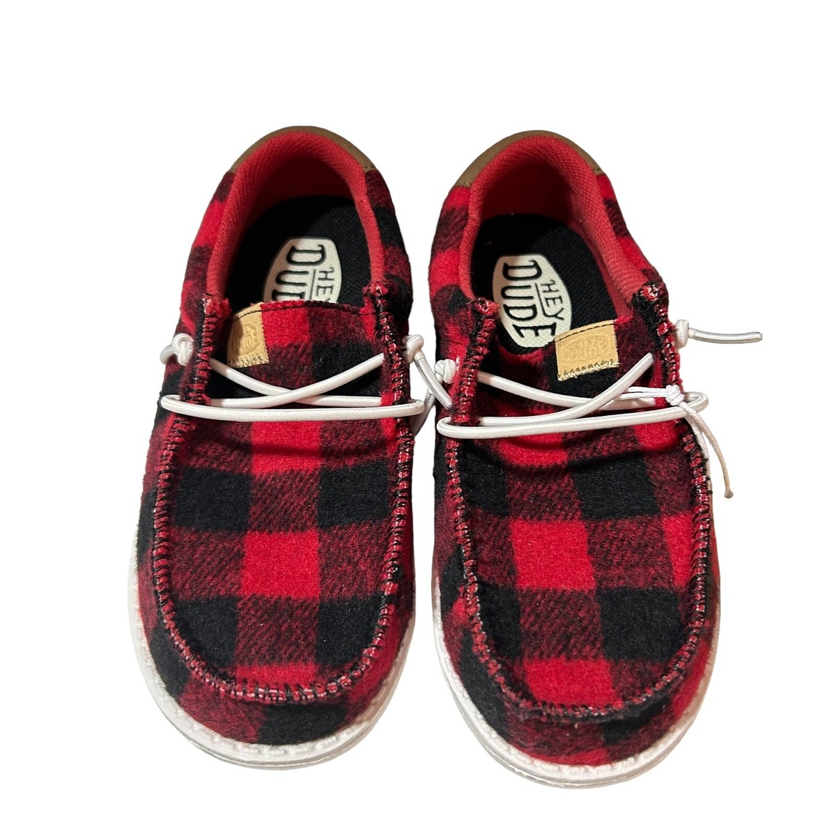 New Hey Dude Youth Wally Slip-on Shoes sz 11 Red Buffalo Plaid