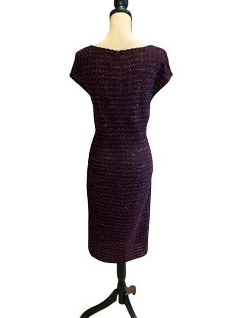 St John Black Purple Pink Sequin Knit Check Tweed Cocktail Dress Size 18 $1295 - Image 2 of 2