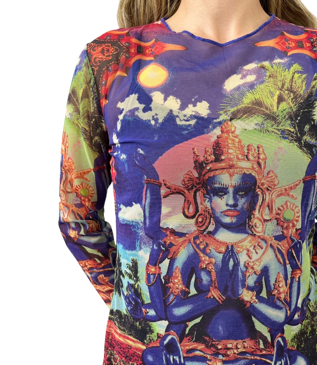 Jean Paul GAULTIER Vintage Power Net Logo Top #40 Multicolor Nylon Mesh RankAB