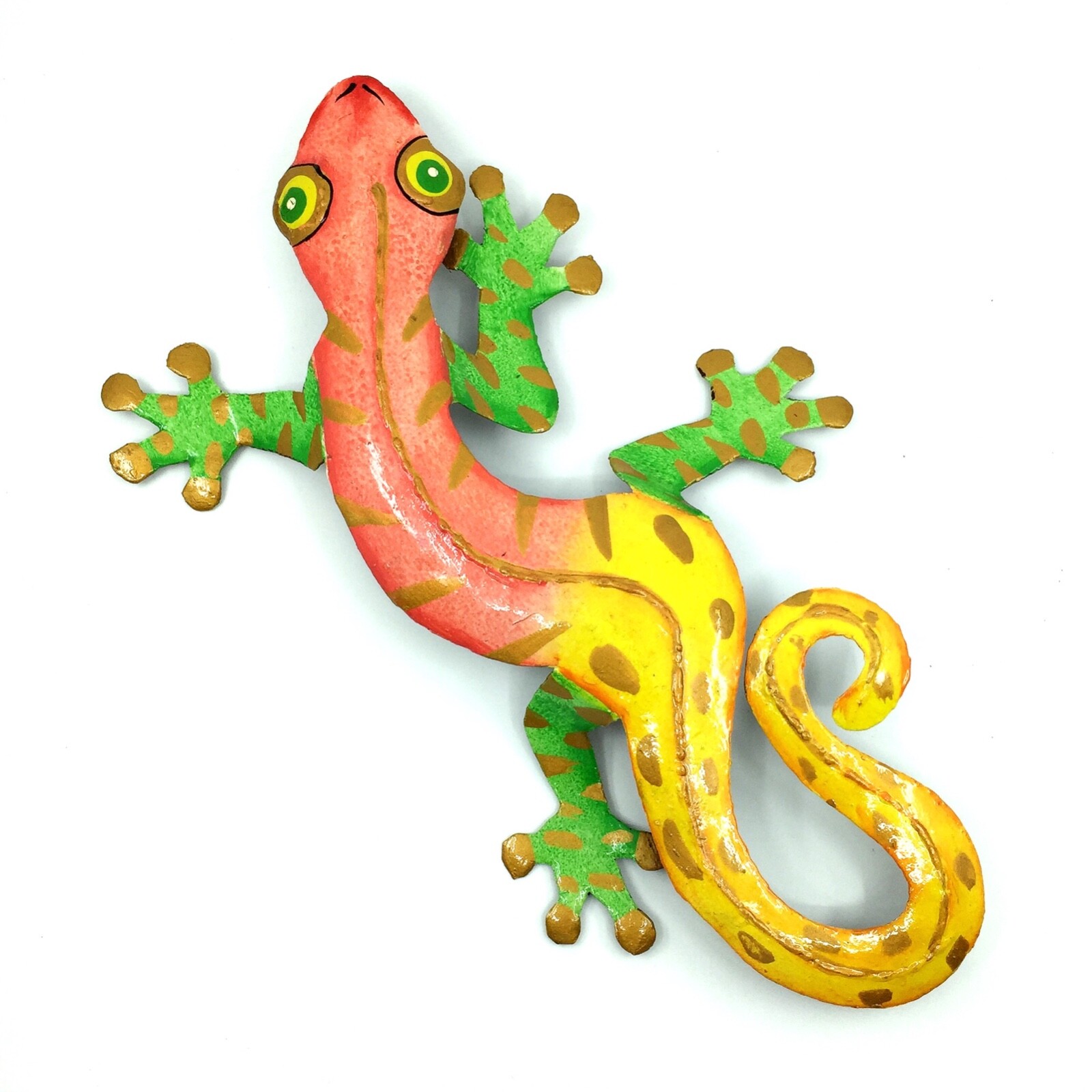 13" New Tropical Indoor Outdoor Decor Haitian Metal Art Golden Gecko Lizard  #2 | eBay