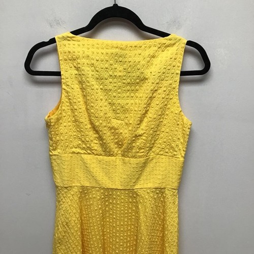 Suzi Chin Womens A Line Dress Solid Yellow Knee Length Sleeveless Seersucker 4 - Picture 4 of 8