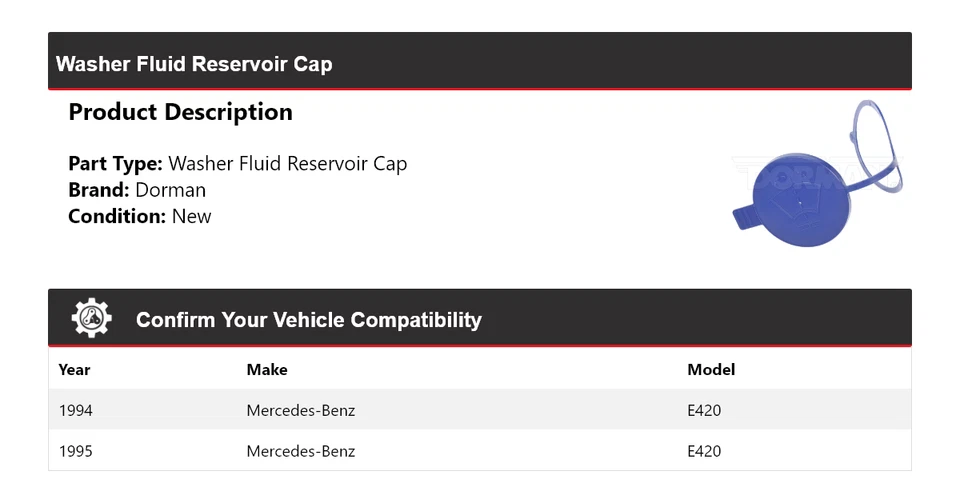 Tapa depósito líquido lavadora Mercedes-Benz E420 Dorman 1994-1995 Foto 2 de 4