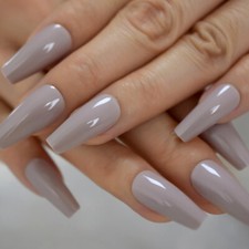 24 Press on nails kit w glue Long Taupe glossy greige gray