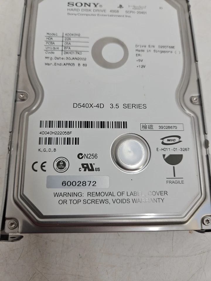 Hard Drive Sony 4D040H2 D540X-4D SCPH-20401 40GB 5400RPM FOR PARTS UNTESTED - Image 3 of 4