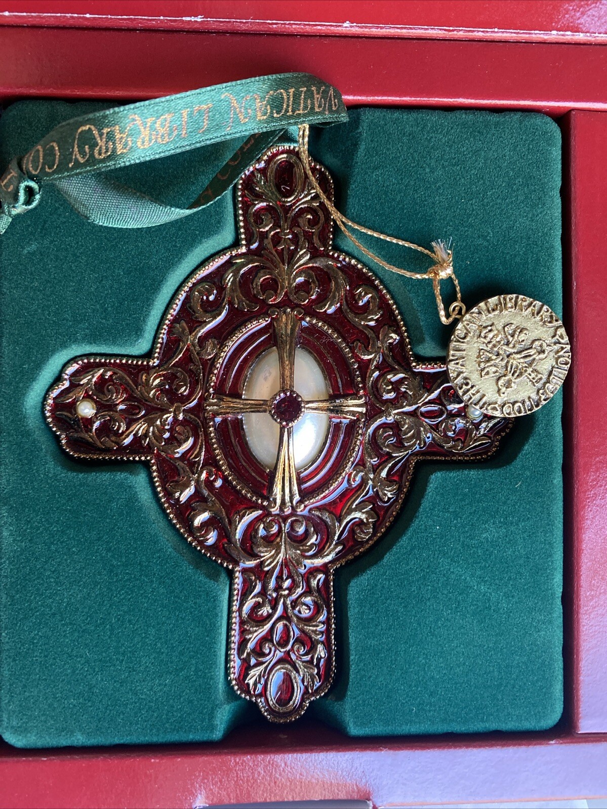 Kurt Adler The Vatican Library Ornament New Cross Enamel Pearls Ornament In Box