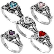 925 Sterling Silver Heart Cut 0.25 Ct CZ Baby Ring Size 1-5 (Choose Color)