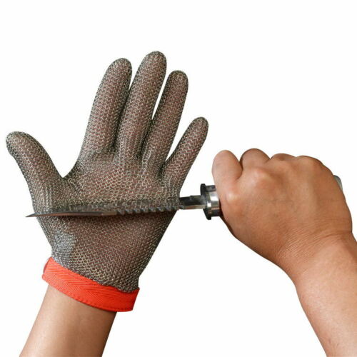 SIZE MEDIUM 5-FINGER CHAIN MAIL PROTECTIVE GLOVE - REVASIBLE W/ TEXTILE STRAP - Picture 2 of 5