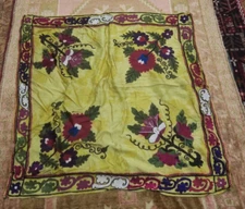 ANTIQUE CENTRAL ASIAN UZBEK EMBROIDERY SUZANI 36" X 36"  HANDMADE CLOTH HANGING