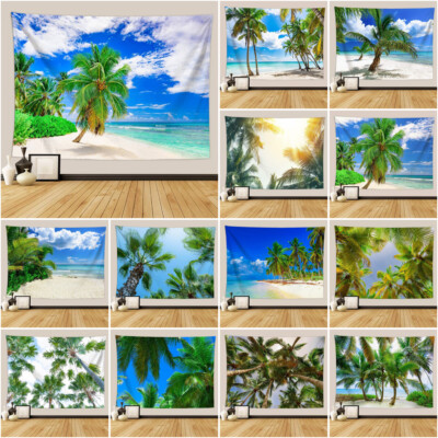 3D Large Seaview Tapestry Coconut Tree Wall Hanging Bedroom Bedspread Backdrop
