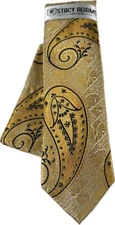Stacy Adams Men's Tie Hanky Set Champagne Gold Black Silver Floral 3.25" Wide
