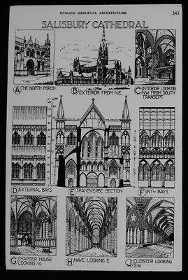 SECTIONS OF SAILSBURY CATHEDRAL C1910 ANTIQUE Magic Lantern Slide