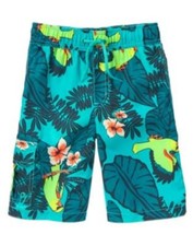 GYMBOREE BRIGHT BEACHY AQUA TROPICAL SCENE SWIM TRUNKS 4 5 6 7 8 10 NWT