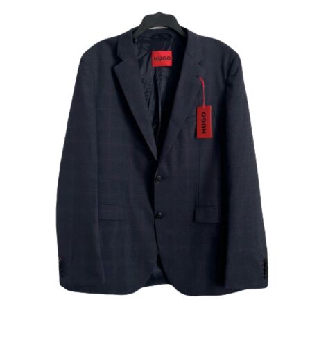 Hugo Boss Mens Modern Fit Plaid Wool Blend Suit Jacket 42 Long Dark Blue Plaid