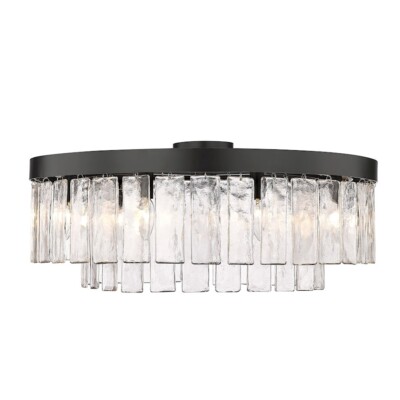 Golden Lighting Ciara 9Lt Semi Flush Mount, Matte Black/Water - 1768-9SFBLK-HWG